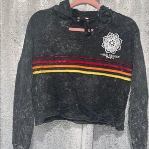 Bloom & Pop Cropped Hoodie with Striped Design